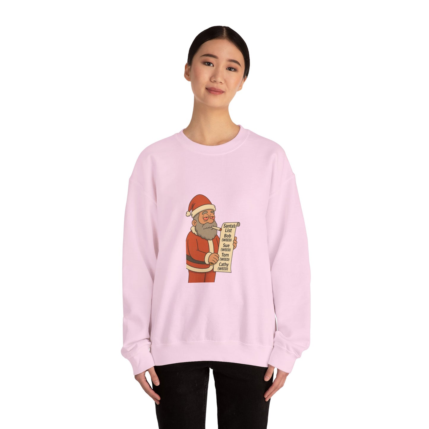 Santa Smoking Weed Holding Naughty & Nice List Crewneck Sweatshirt Printify