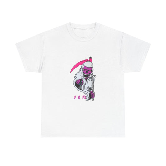 Grim Reaper Graphic Tee — Neon Pink Scythe Skeleton UOME T-Shirt Printify