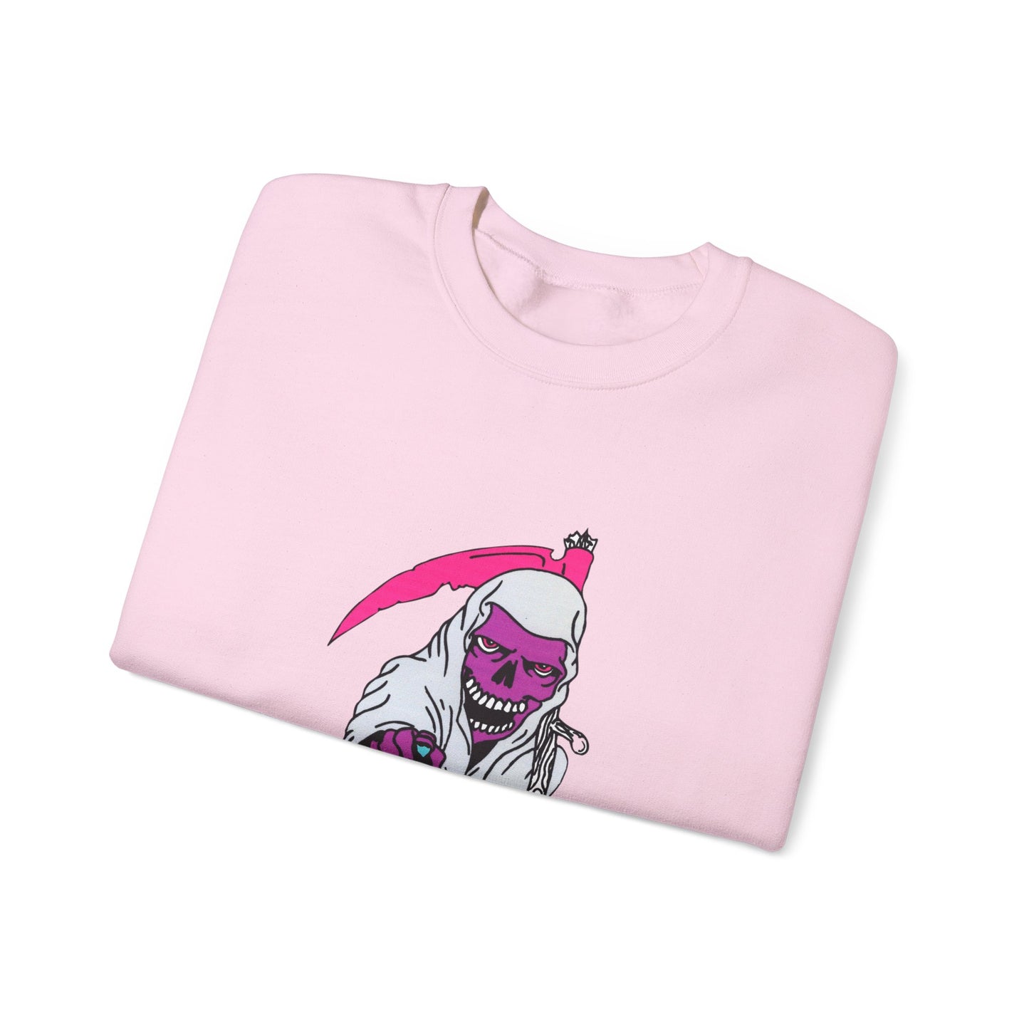 Grinning Reaper Crewneck Sweatshirt — Neon Pink Skull UOME Printify