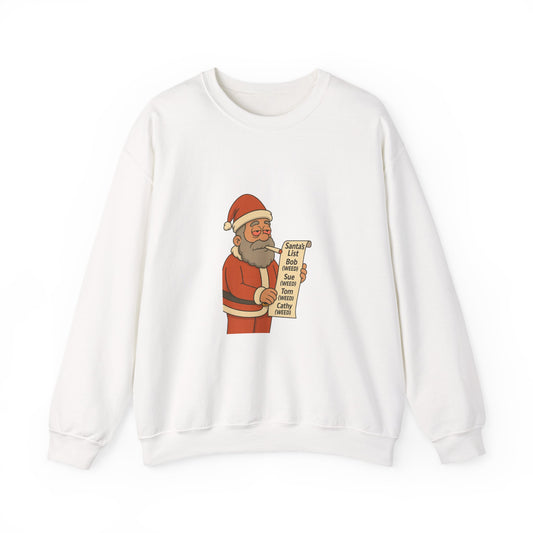Santa Smoking Weed Holding Naughty & Nice List Crewneck Sweatshirt Printify
