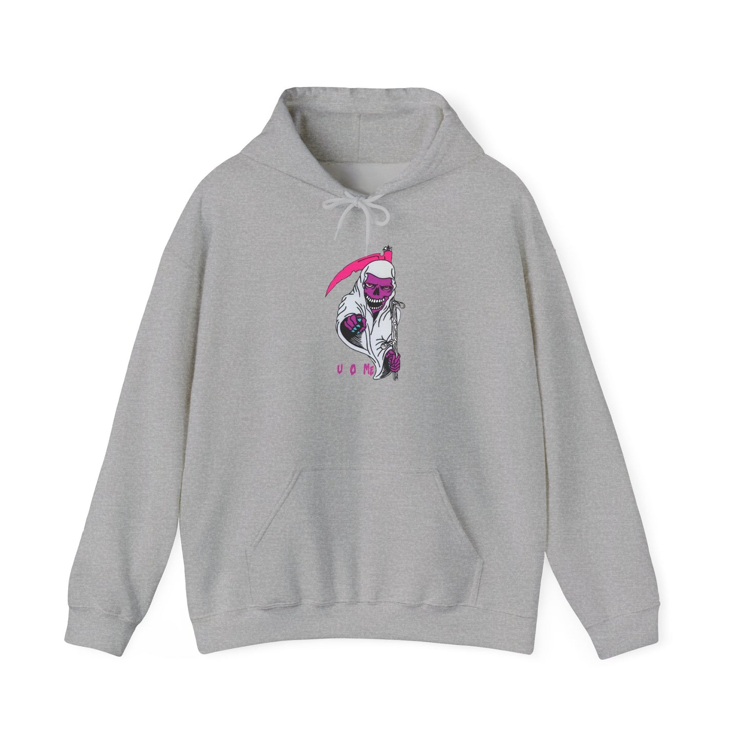Hoodie — Pink Grim Reaper Illustration "UOme" Streetwear Pullover Printify