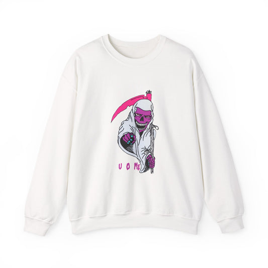 Grinning Reaper Crewneck Sweatshirt — Neon Pink Skull UOME Printify