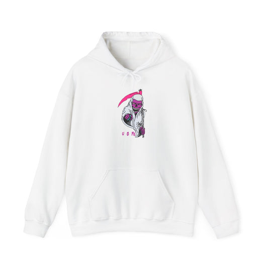 Hoodie — Pink Grim Reaper Illustration "UOme" Streetwear Pullover Printify