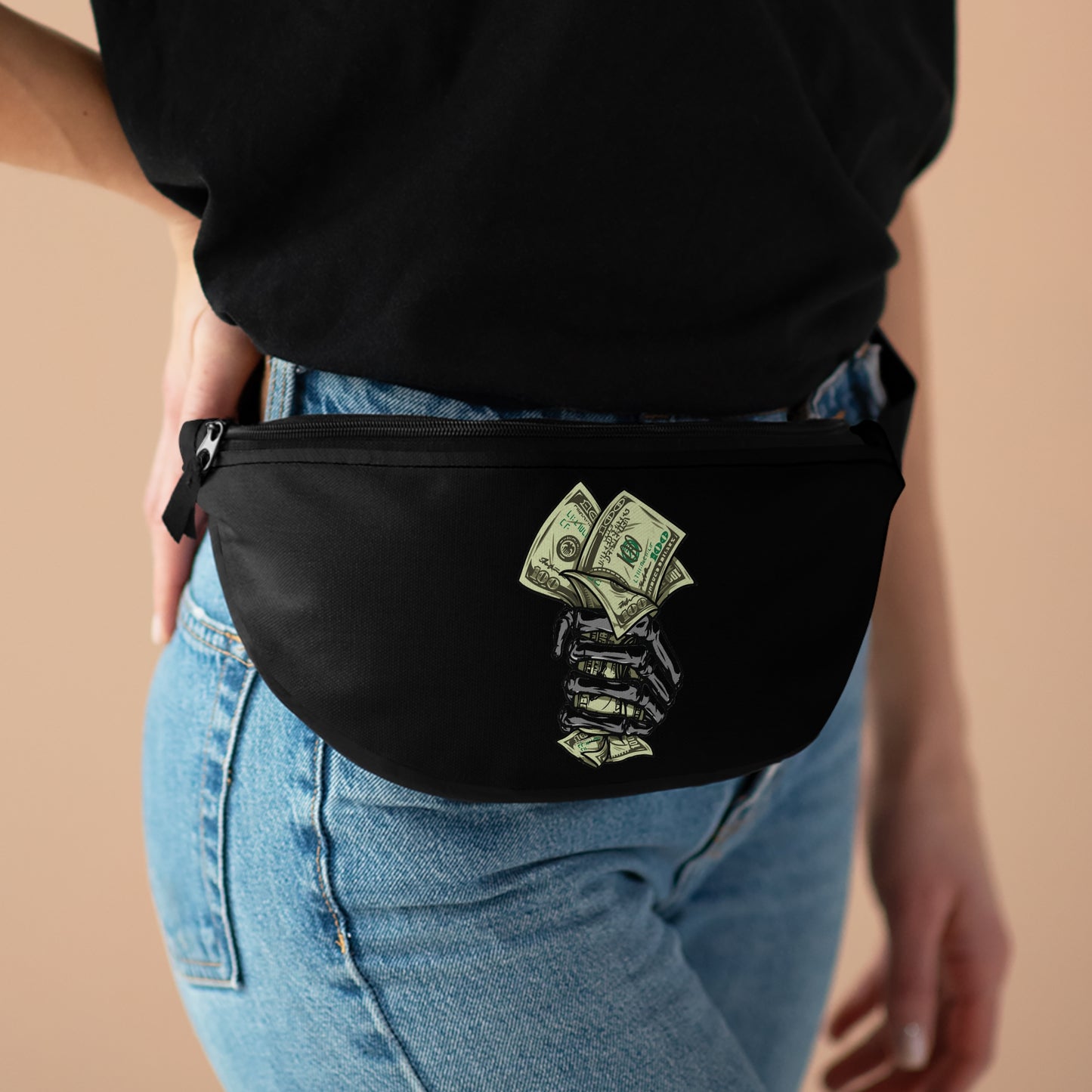 Black Waist Fanny Pack Skeletal Hand Gripping Stack of 100's Printify