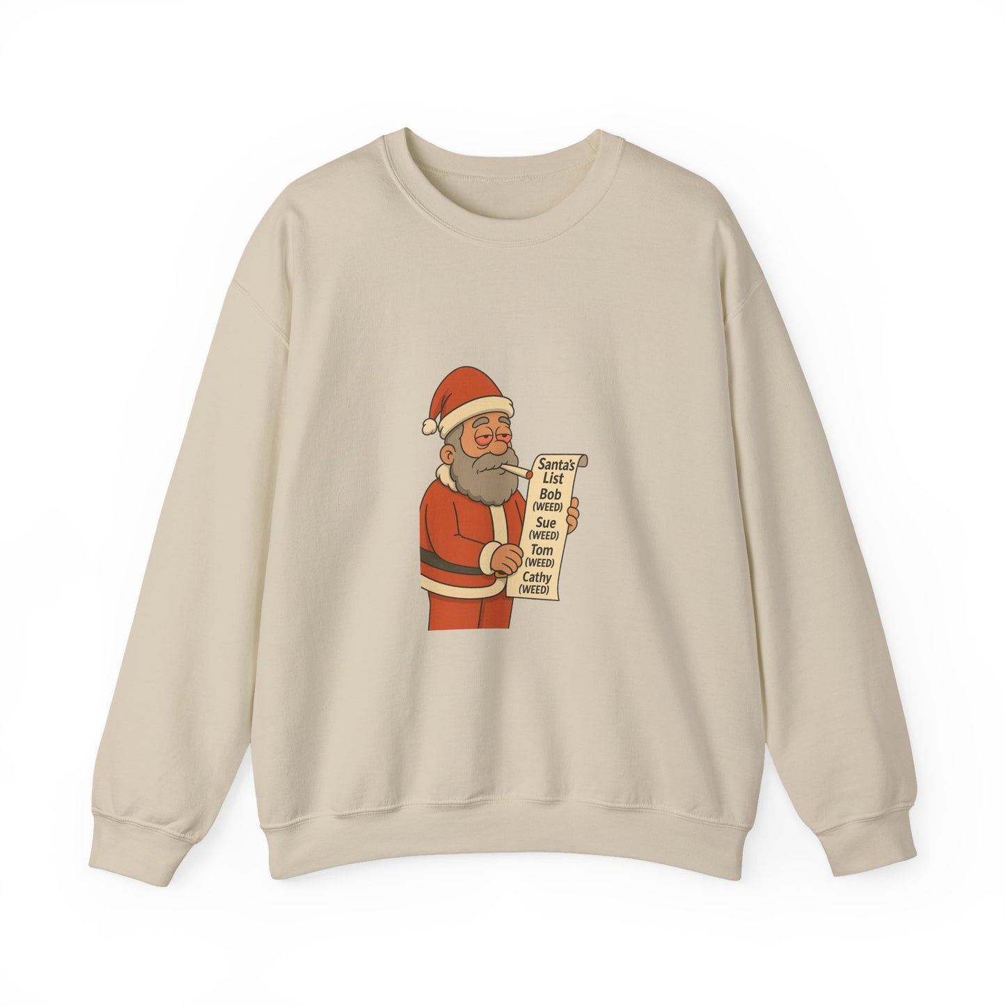 Santa Smoking Weed Holding Naughty & Nice List Crewneck Sweatshirt Printify
