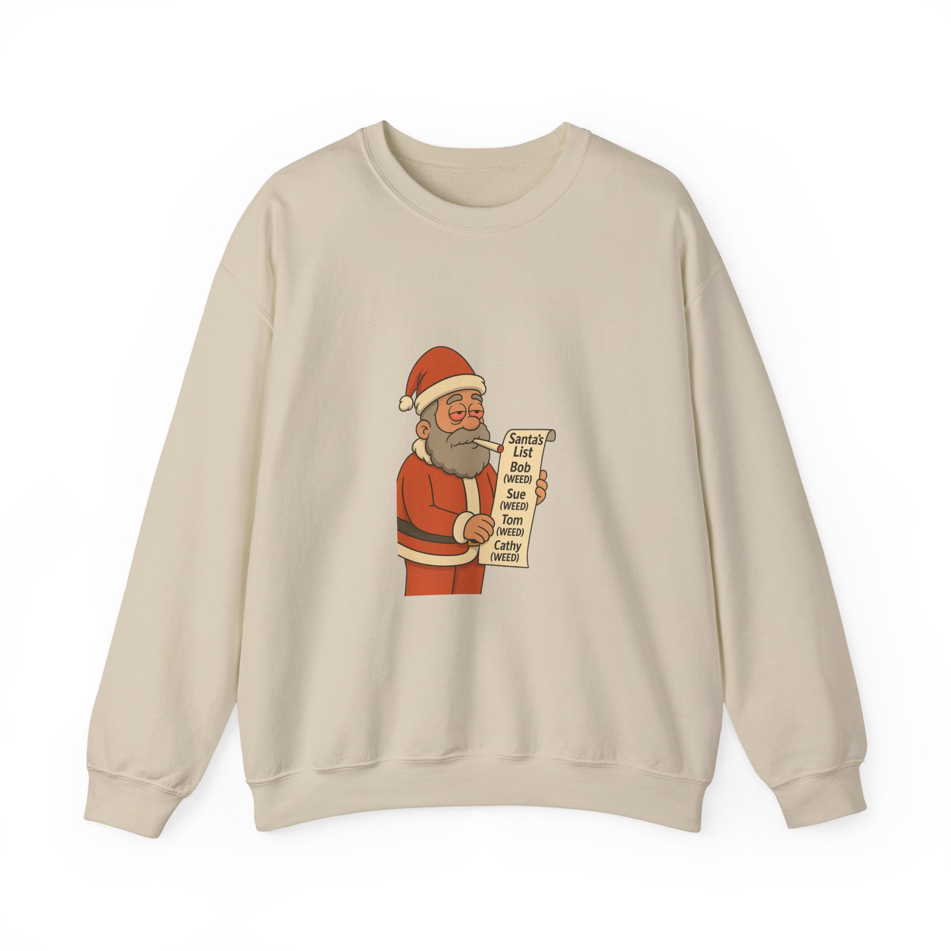 Santa Smoking Weed Holding Naughty & Nice List Crewneck Sweatshirt Printify