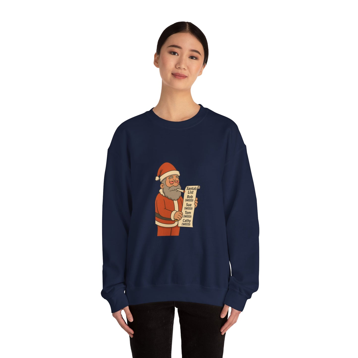 Santa Smoking Weed Holding Naughty & Nice List Crewneck Sweatshirt Printify