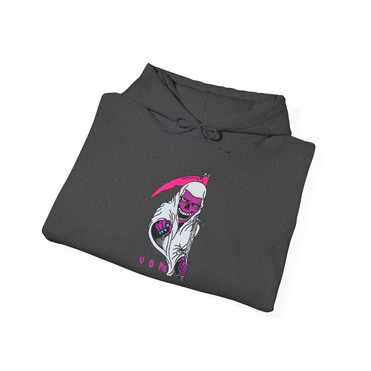 Hoodie — Pink Grim Reaper Illustration "UOme" Streetwear Pullover Printify