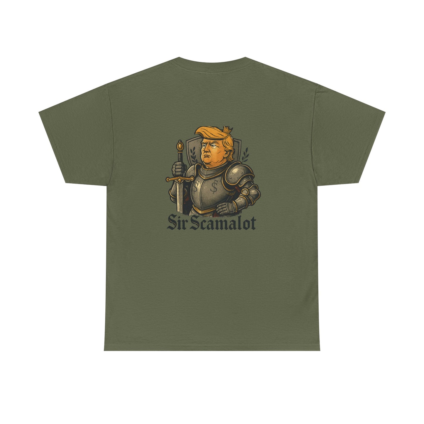 T-Shirt — "Sir Scamalot" Knight Satire Graphic Tee Printify