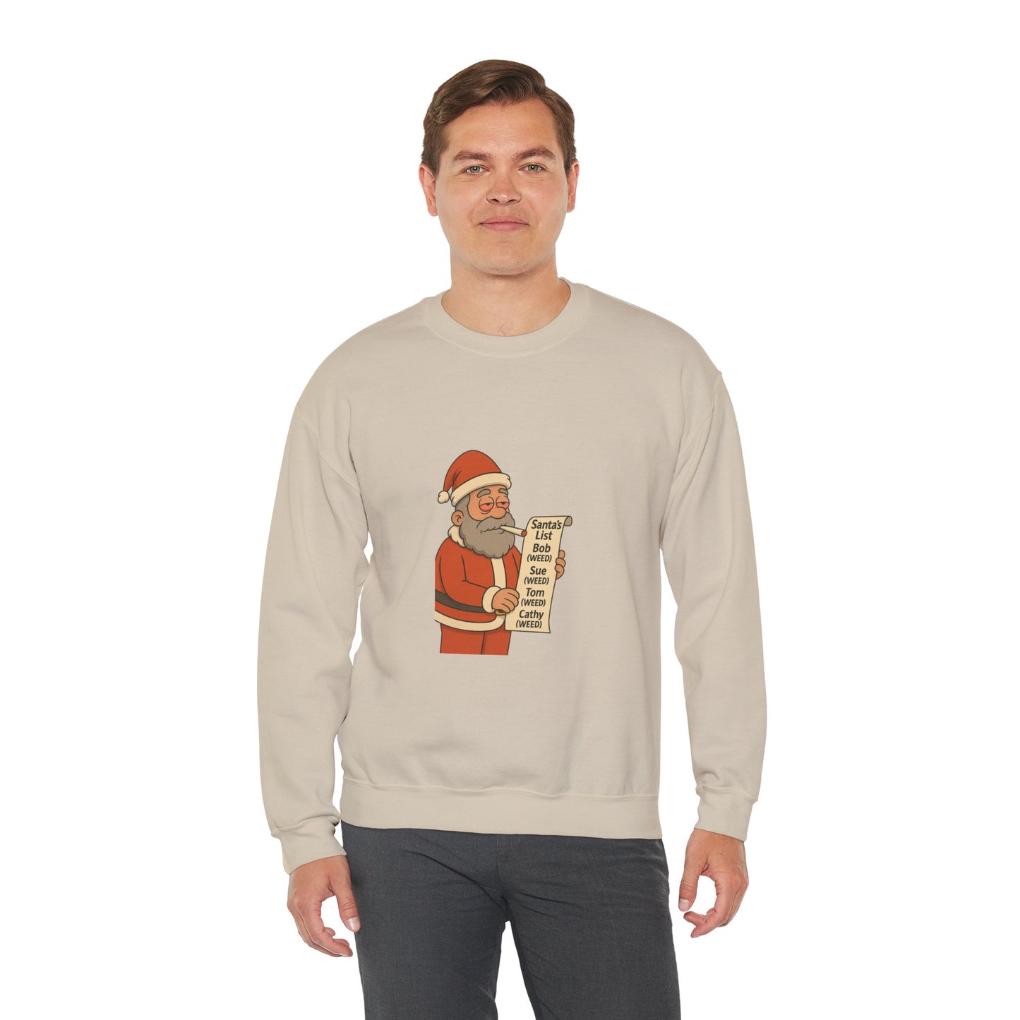 Santa Smoking Weed Holding Naughty & Nice List Crewneck Sweatshirt Printify