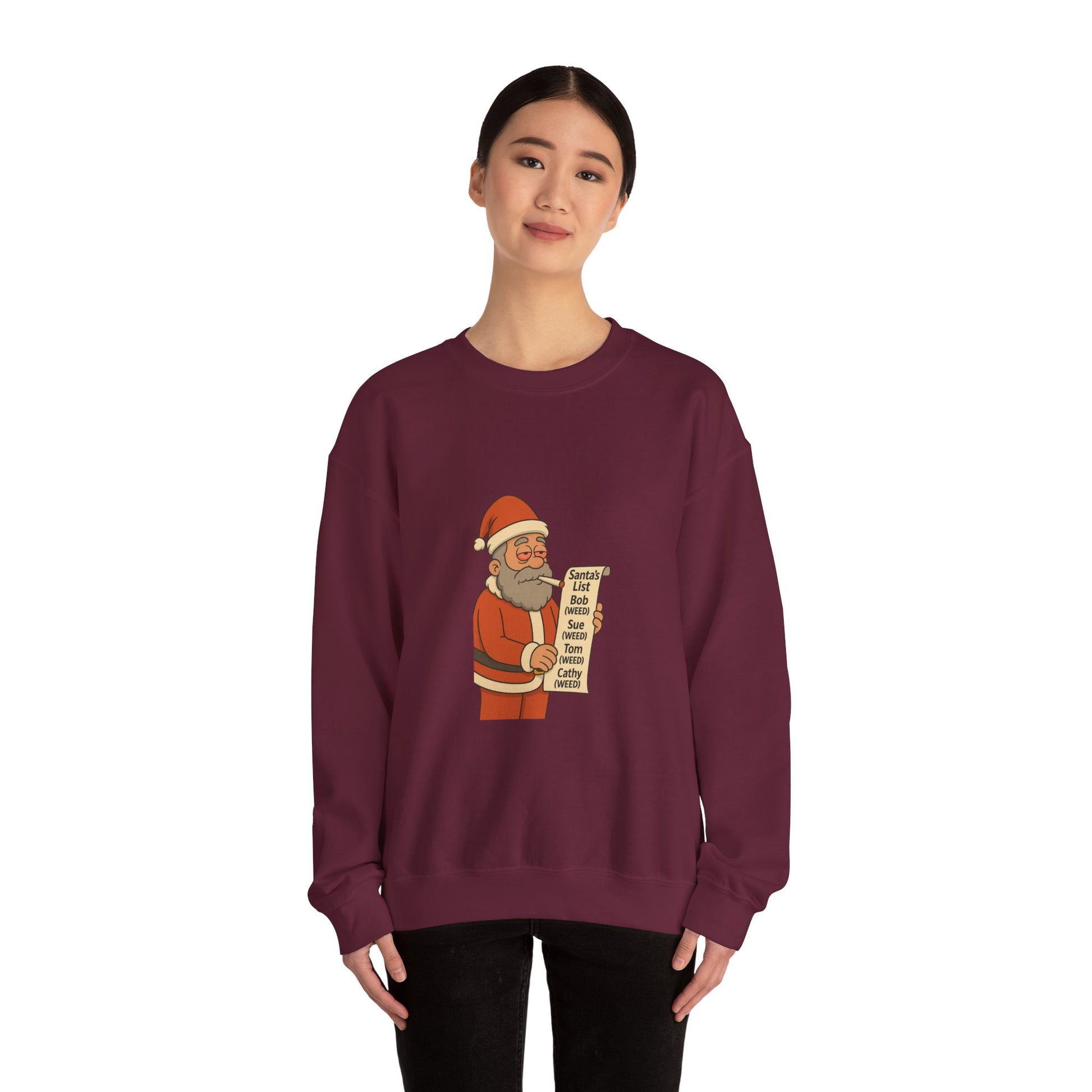 Santa Smoking Weed Holding Naughty & Nice List Crewneck Sweatshirt Printify
