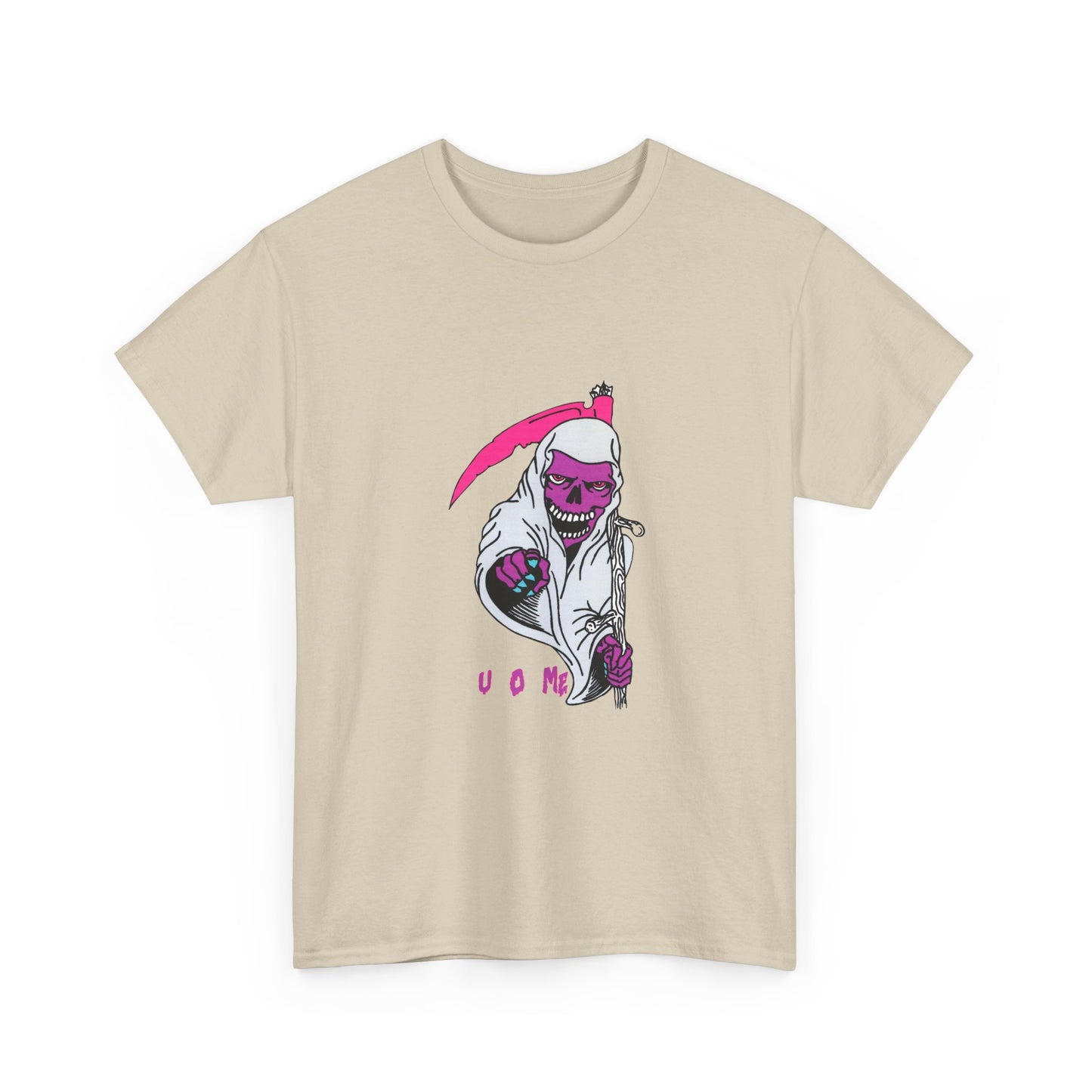 Grim Reaper Graphic Tee — Neon Pink Scythe Skeleton UOME T-Shirt Printify