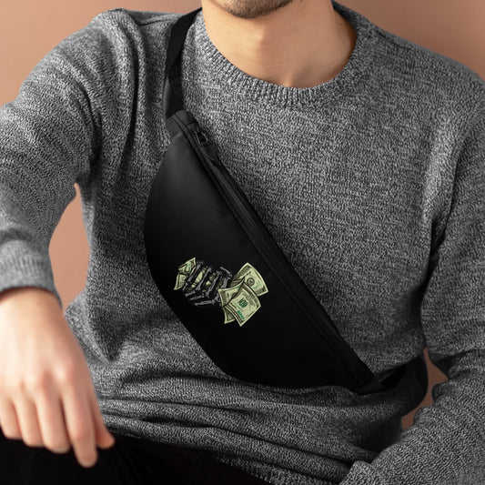 Black Left Shoulder Fanny Pack fist money