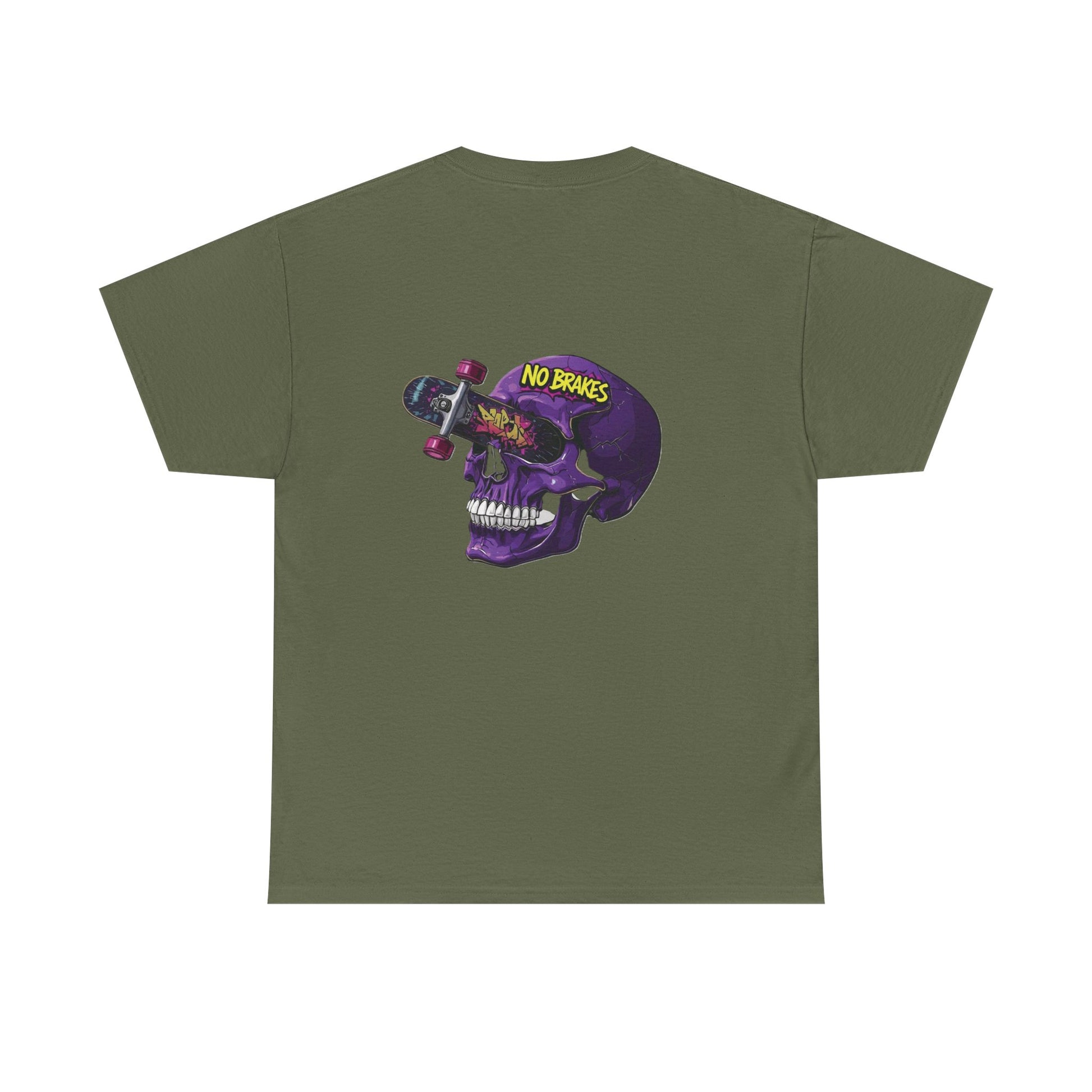 Skull Skateboard Tee — "No Brakes" Graphic Cotton Shirt Printify