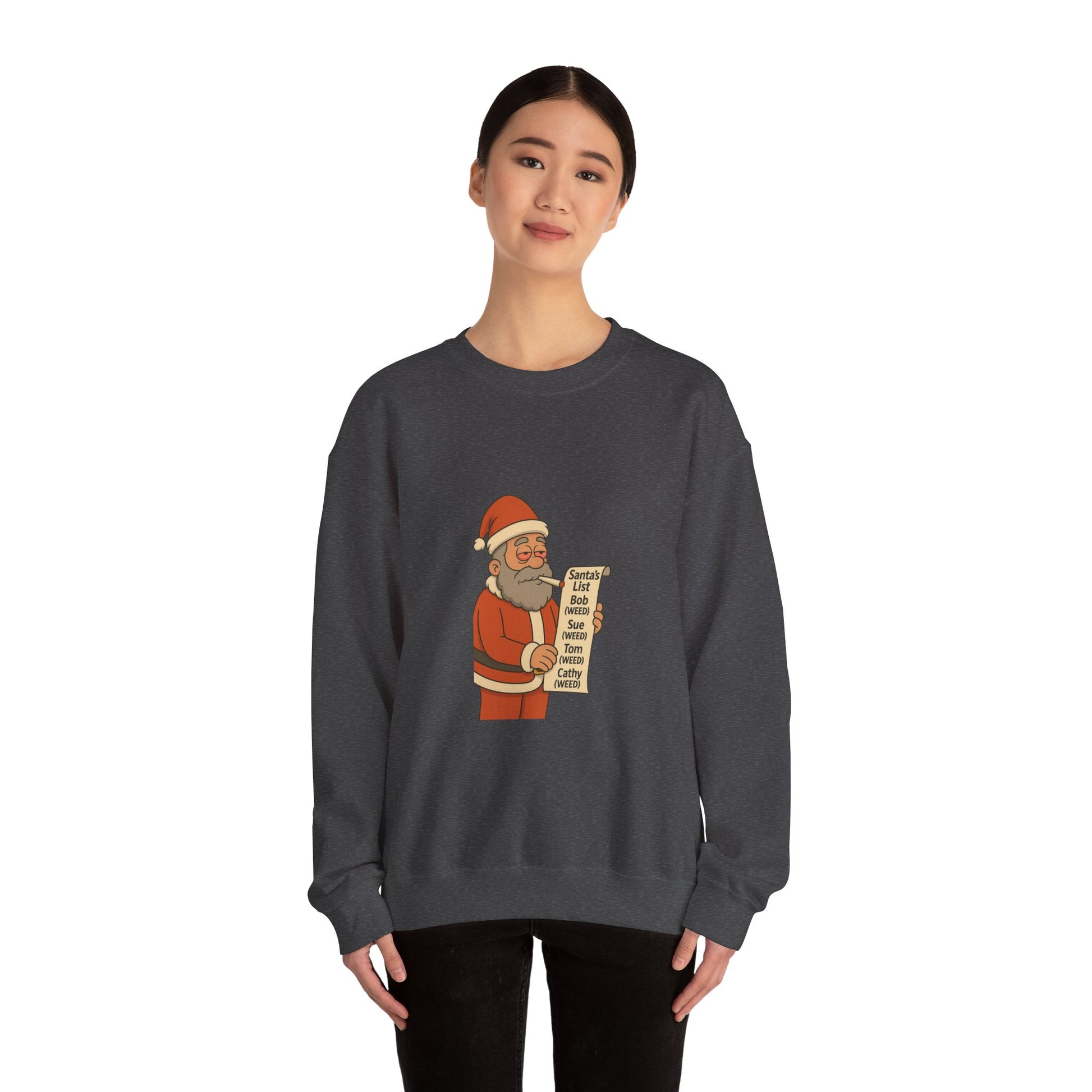 Santa Smoking Weed Holding Naughty & Nice List Crewneck Sweatshirt Printify