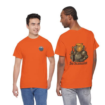 T-Shirt — "Sir Scamalot" Knight Satire Graphic Tee Printify