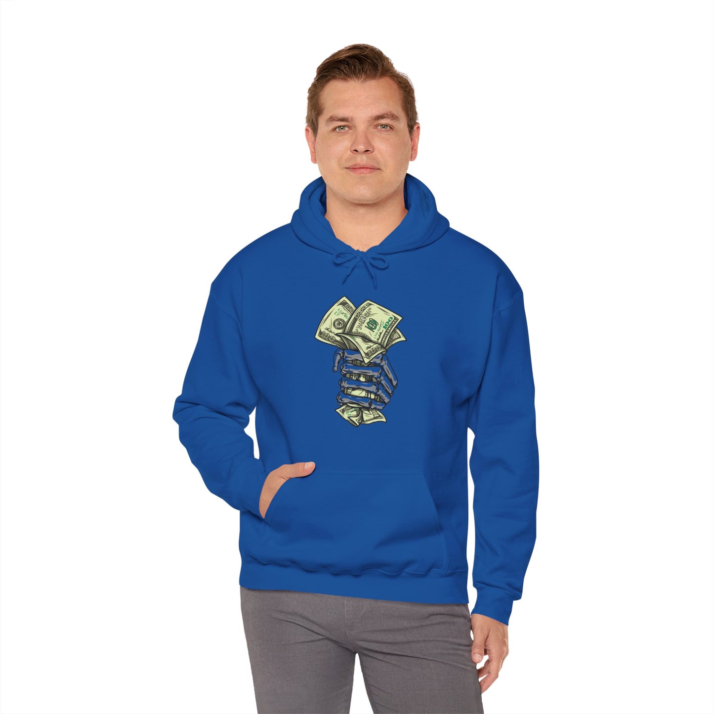 Custom Designed Heavy Blend™ Hooded Sweatshirt Skeletal Hand Gripping Stack of 100's front Printify