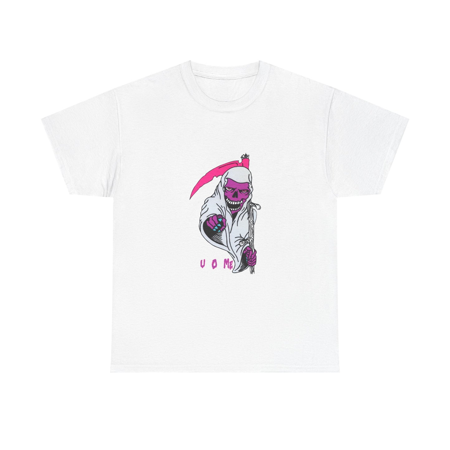 Grim Reaper Graphic Tee — Neon Pink Scythe Skeleton UOME T-Shirt Printify