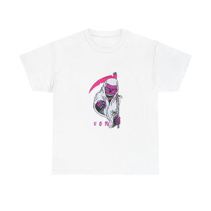 Grim Reaper Graphic Tee — Neon Pink Scythe Skeleton UOME T-Shirt Printify