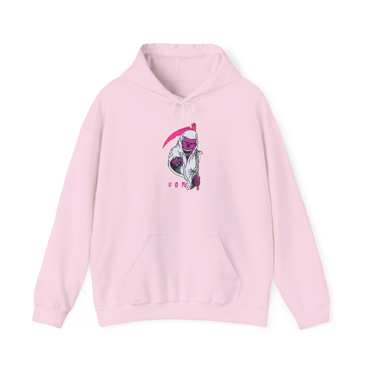 Hoodie — Pink Grim Reaper Illustration "UOme" Streetwear Pullover Printify
