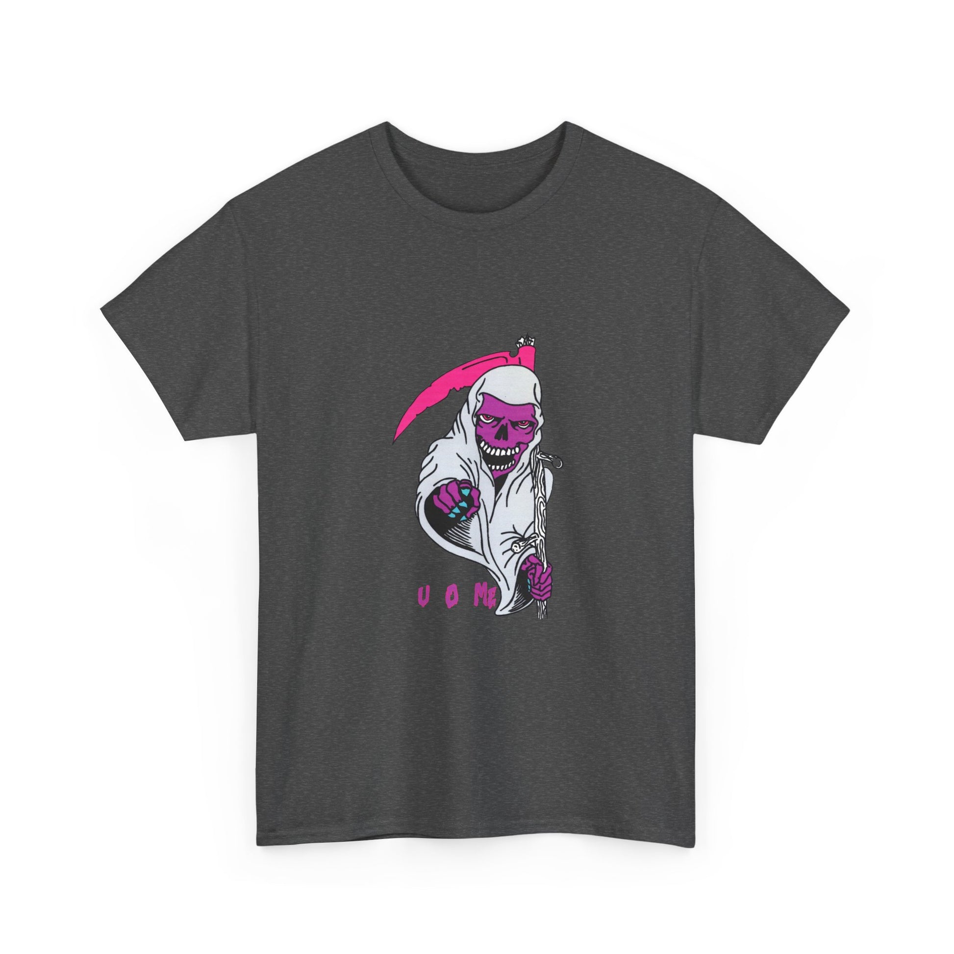 Grim Reaper Graphic Tee — Neon Pink Scythe Skeleton UOME T-Shirt Printify
