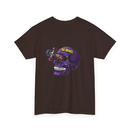 Skull Skateboard Tee — "No Brakes" Graphic Cotton Shirt Printify