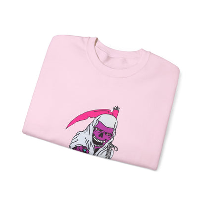 Grinning Reaper Crewneck Sweatshirt — Neon Pink Skull UOME Printify