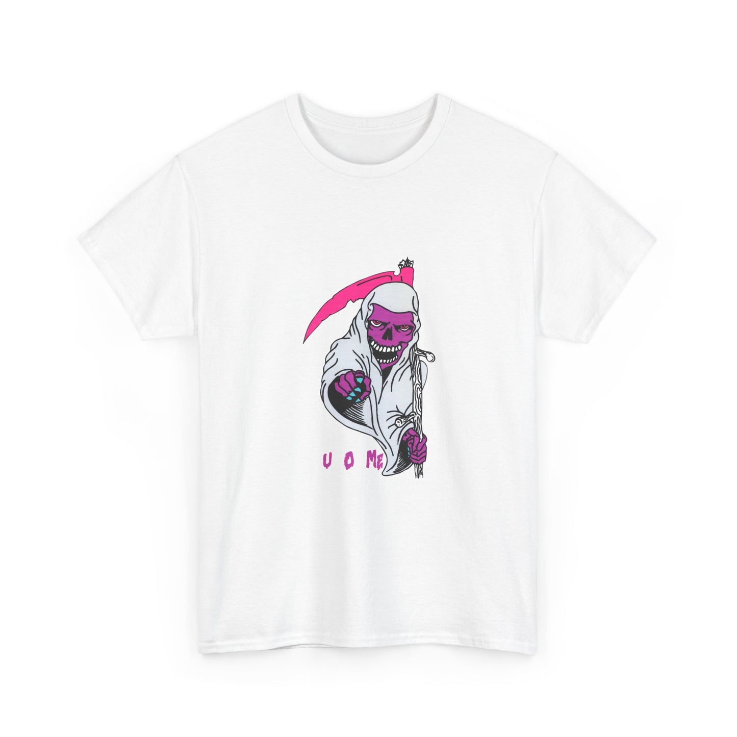 Grim Reaper Graphic Tee — Neon Pink Scythe Skeleton UOME T-Shirt Printify
