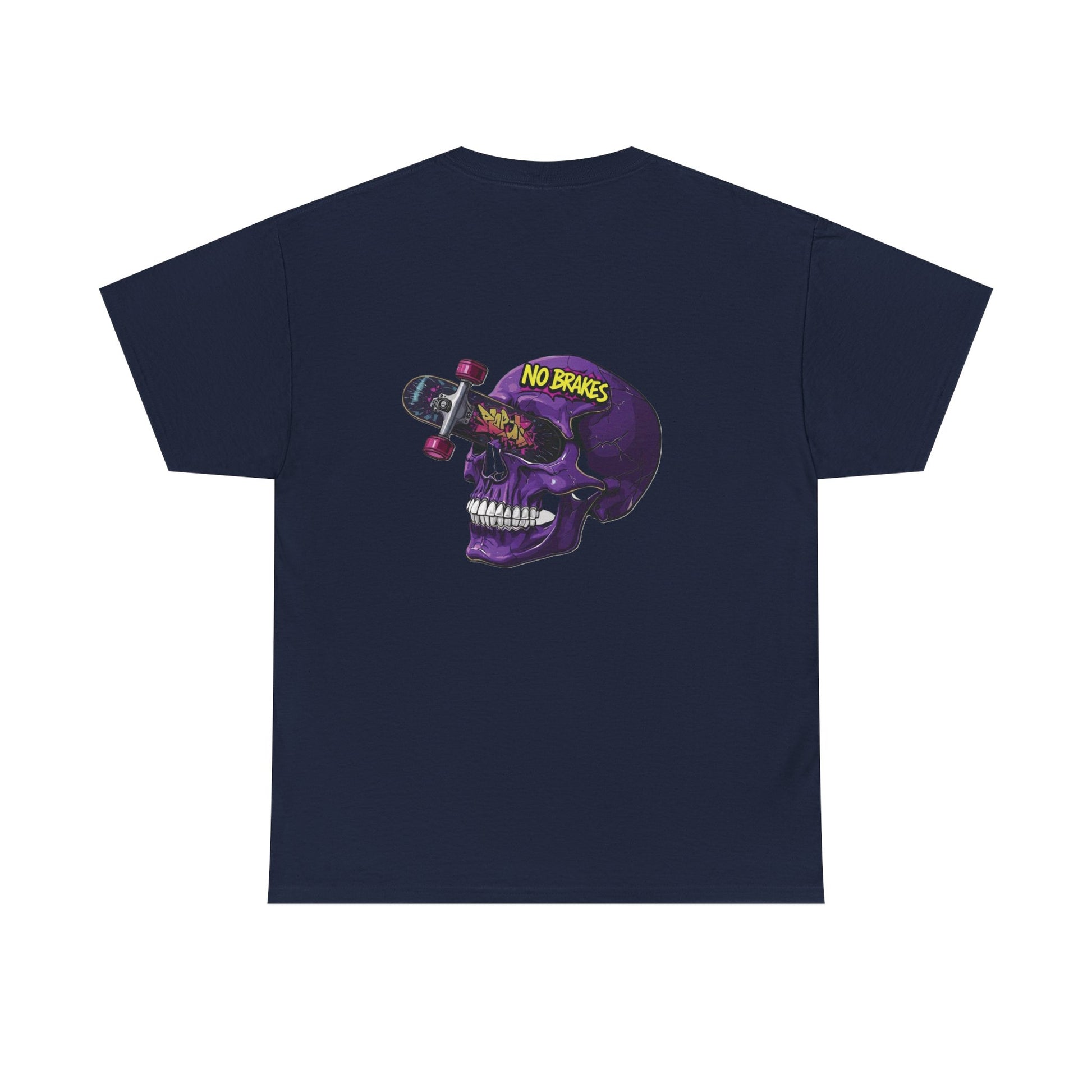Skull Skateboard Tee — "No Brakes" Graphic Cotton Shirt Printify
