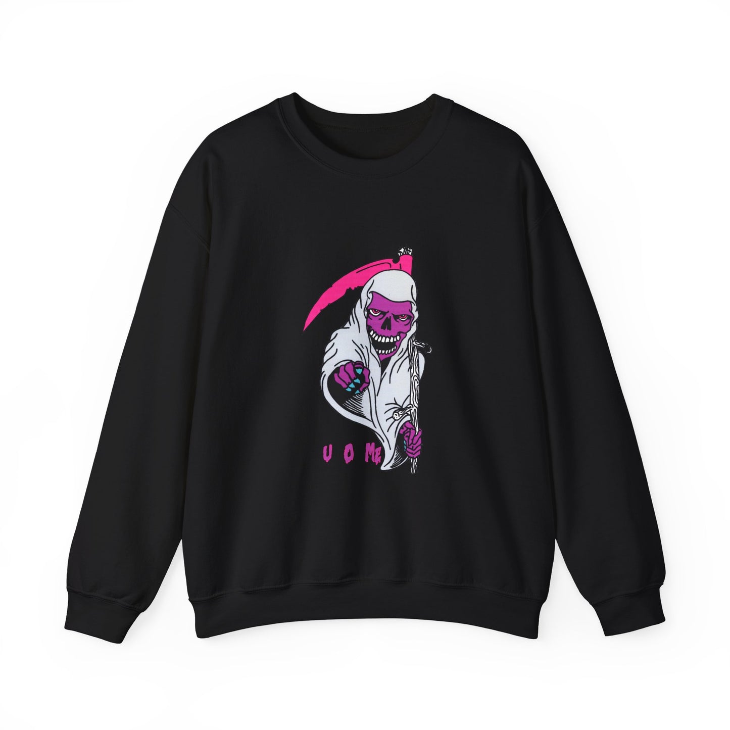 Grinning Reaper Crewneck Sweatshirt — Neon Pink Skull UOME Printify