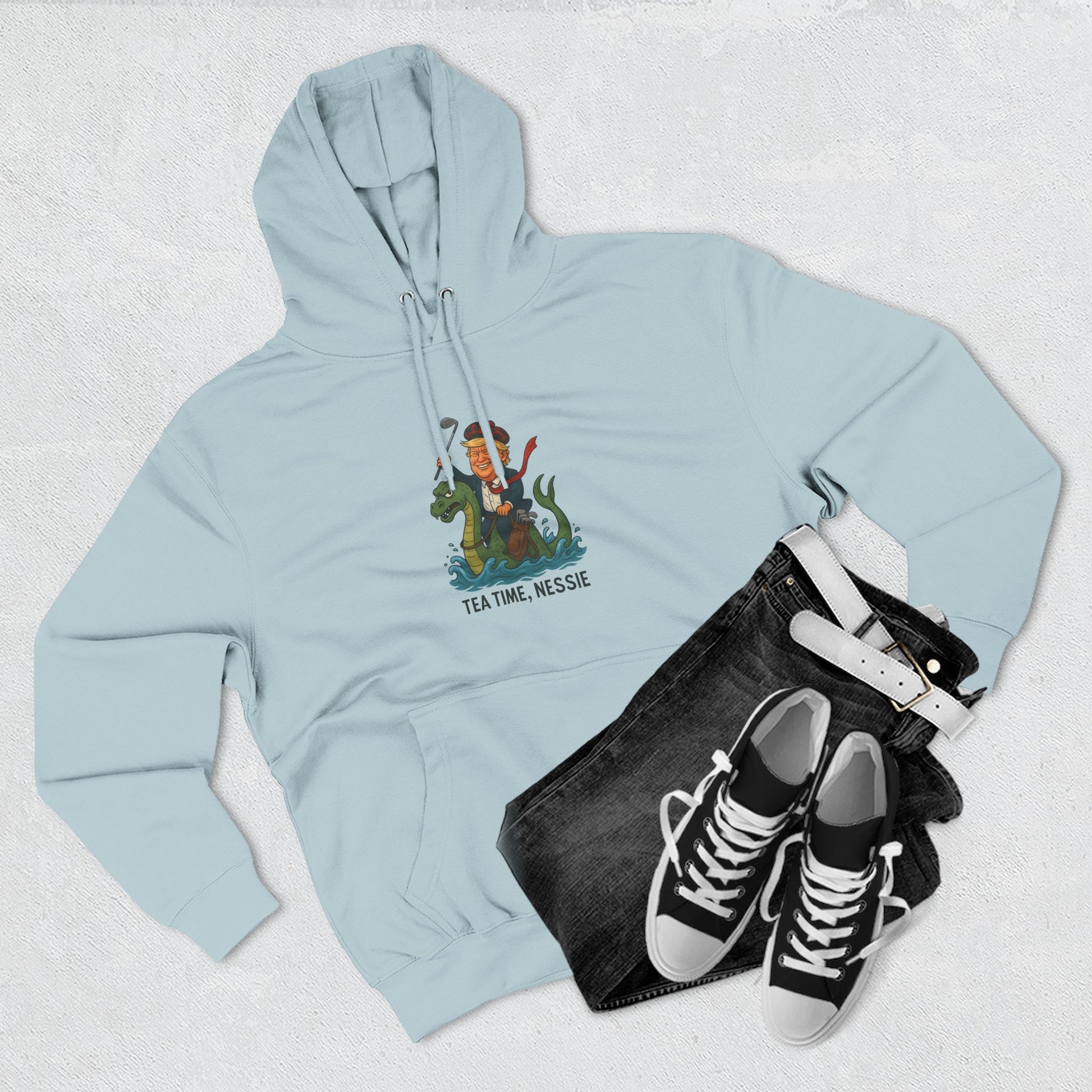 Nessie Tea Time Hoodie, Cozy Sweatshirt for Dragon Lovers, Gift for Tea Enthusiasts, Fun Highland Mythology Apparel, Comfortable Casual Wear Printify