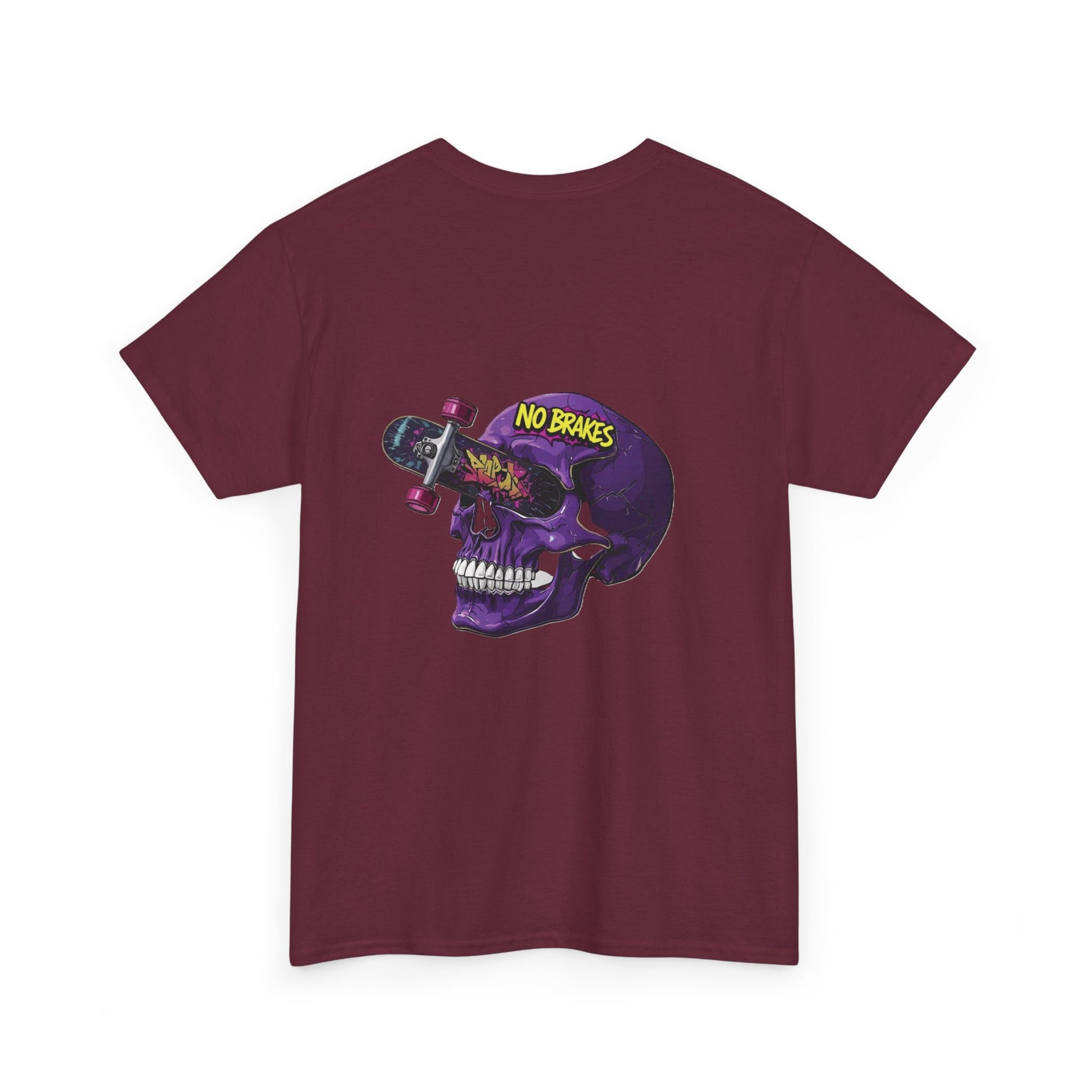 Skull Skateboard Tee — "No Brakes" Graphic Cotton Shirt Printify