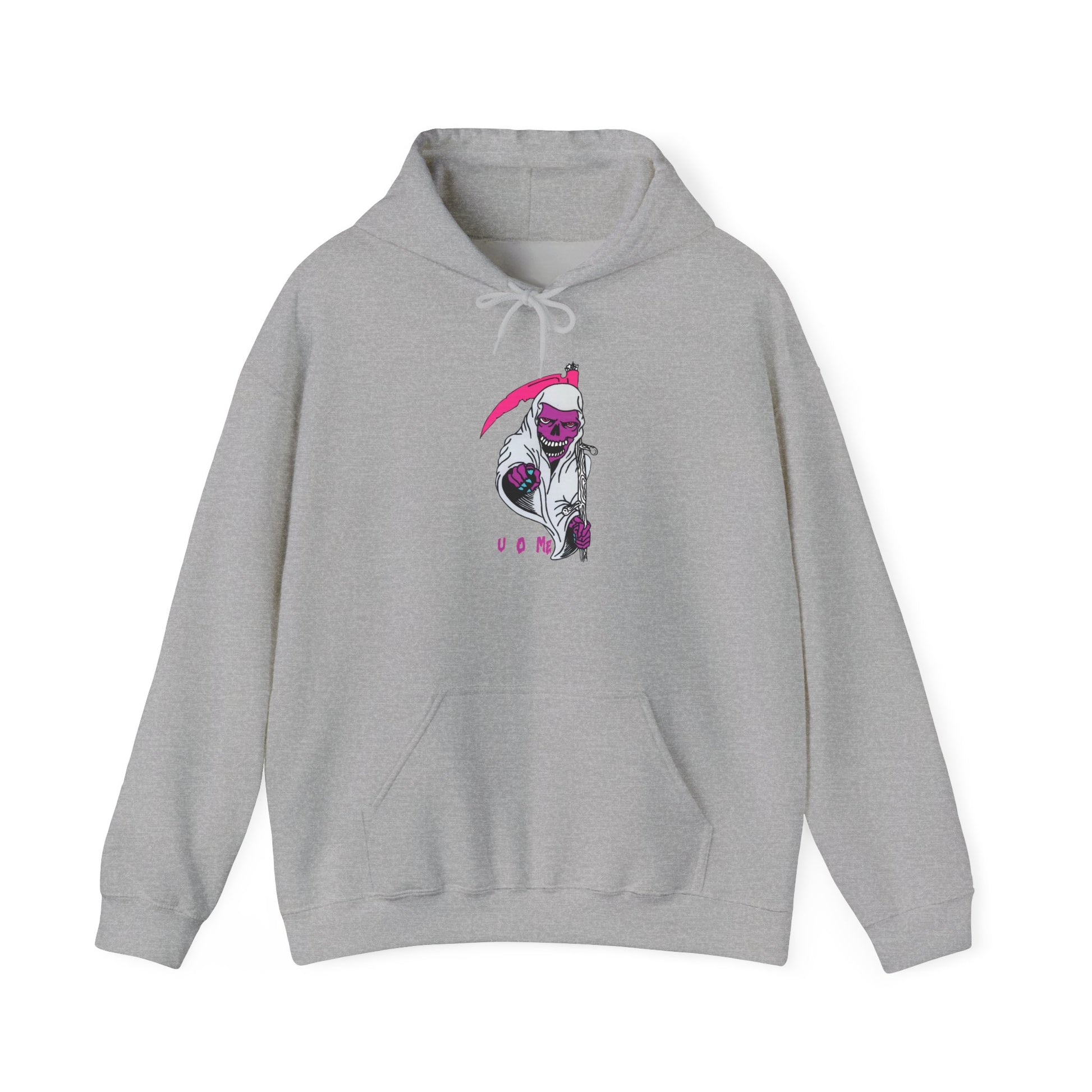 Hoodie — Pink Grim Reaper Illustration "UOme" Streetwear Pullover Printify