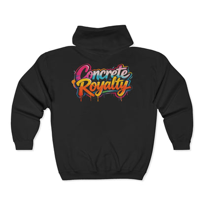 Concrete Royalty Zip Hoodie – Colorful Graffiti Streetwear Printify