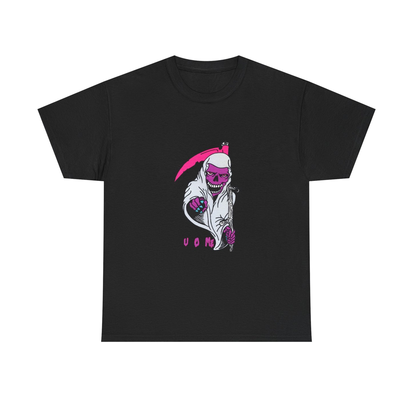 Grim Reaper Graphic Tee — Neon Pink Scythe Skeleton UOME T-Shirt Printify
