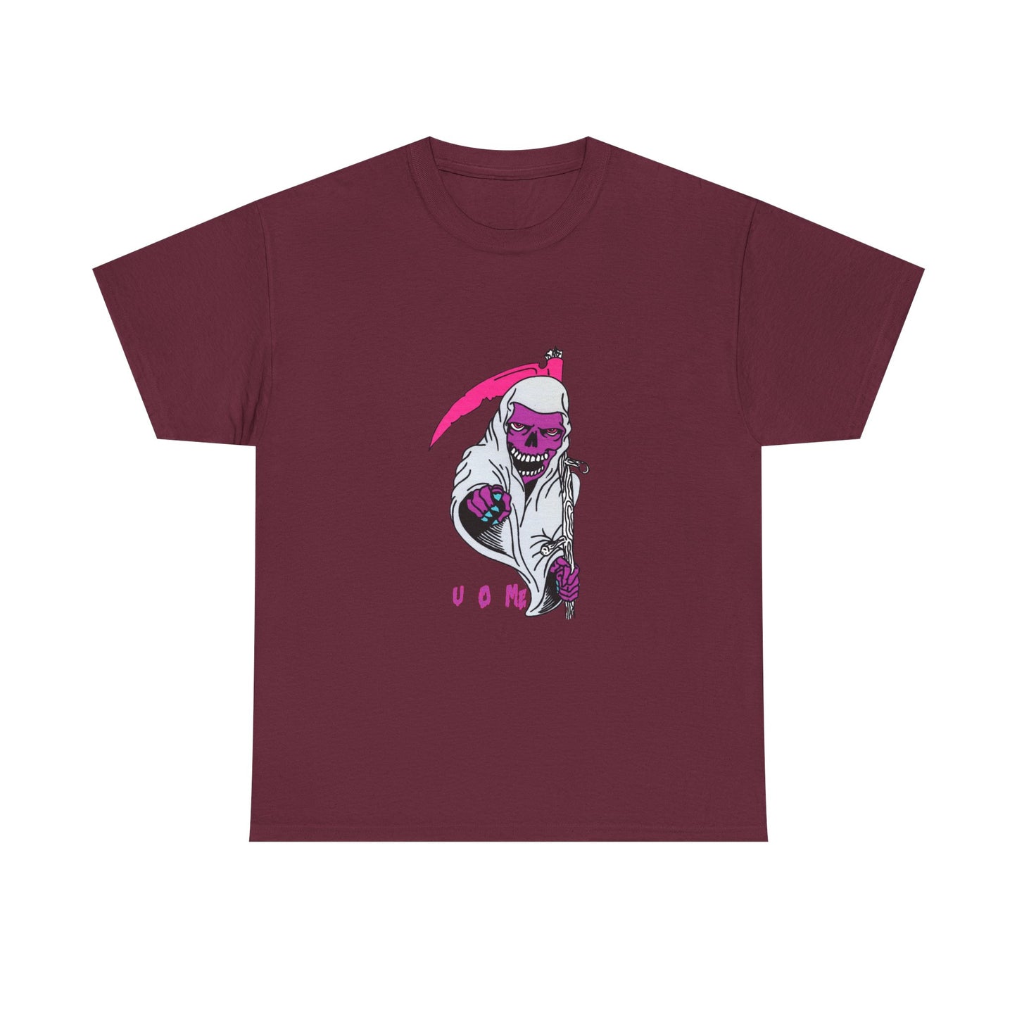 Grim Reaper Graphic Tee — Neon Pink Scythe Skeleton UOME T-Shirt Printify