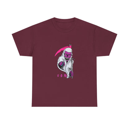 Grim Reaper Graphic Tee — Neon Pink Scythe Skeleton UOME T-Shirt Printify