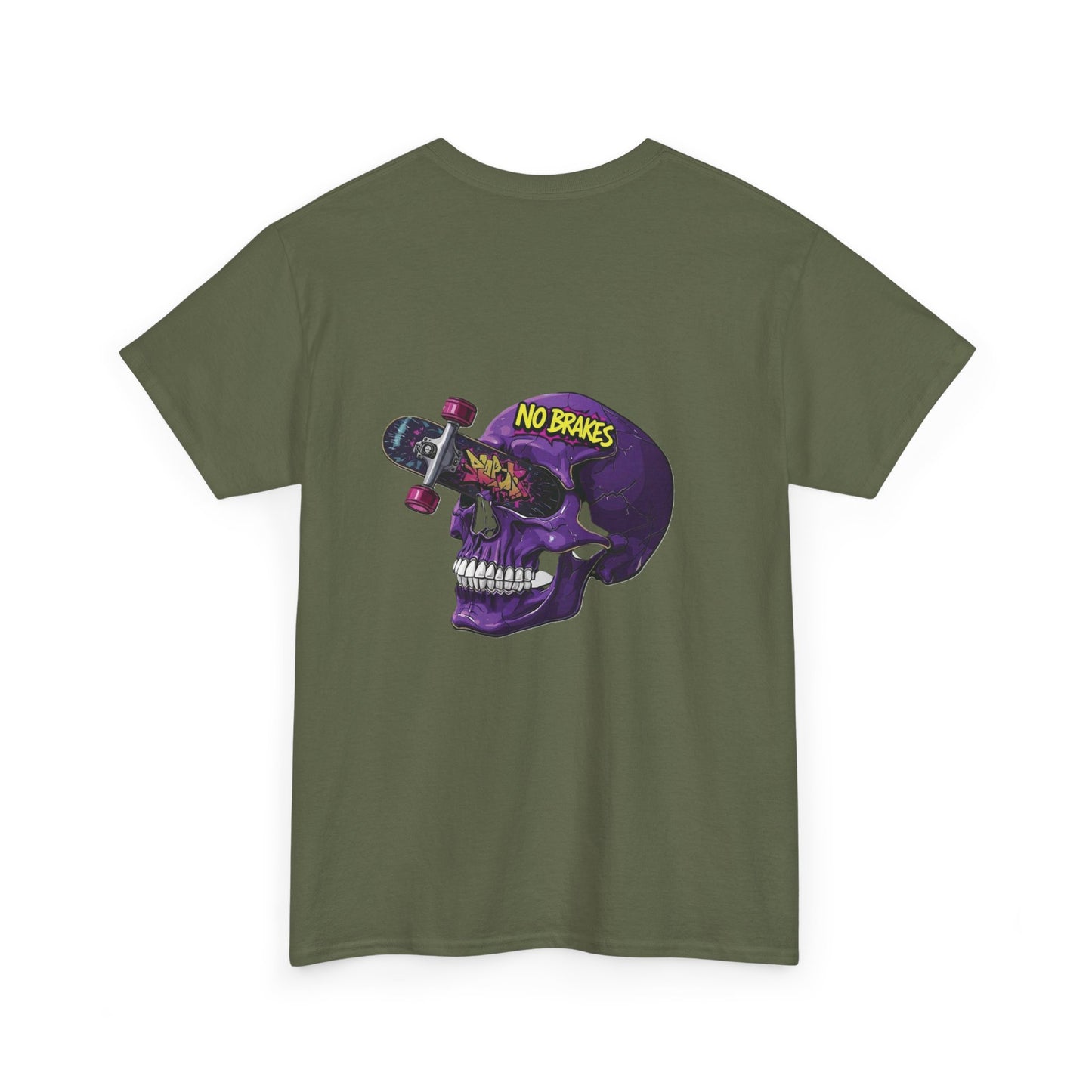 Skull Skateboard Tee — "No Brakes" Graphic Cotton Shirt Printify
