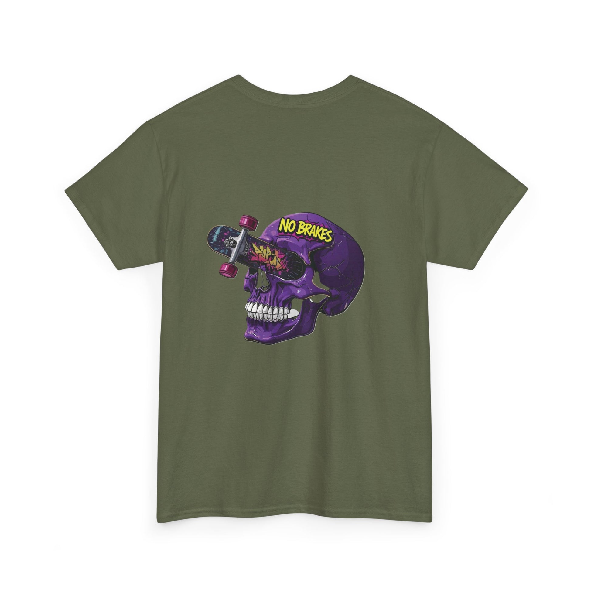 Skull Skateboard Tee — "No Brakes" Graphic Cotton Shirt Printify