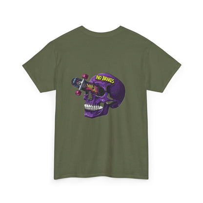 Skull Skateboard Tee — "No Brakes" Graphic Cotton Shirt Printify