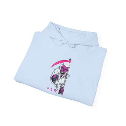 Hoodie — Pink Grim Reaper Illustration "UOme" Streetwear Pullover Printify