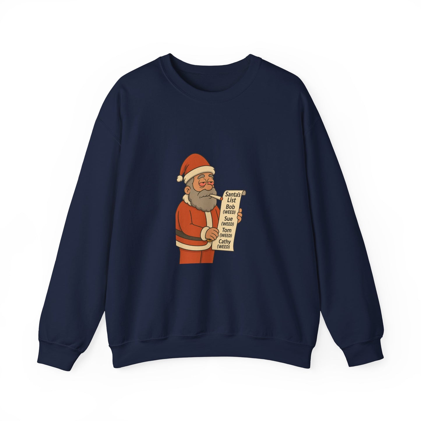 Santa Smoking Weed Holding Naughty & Nice List Crewneck Sweatshirt Printify