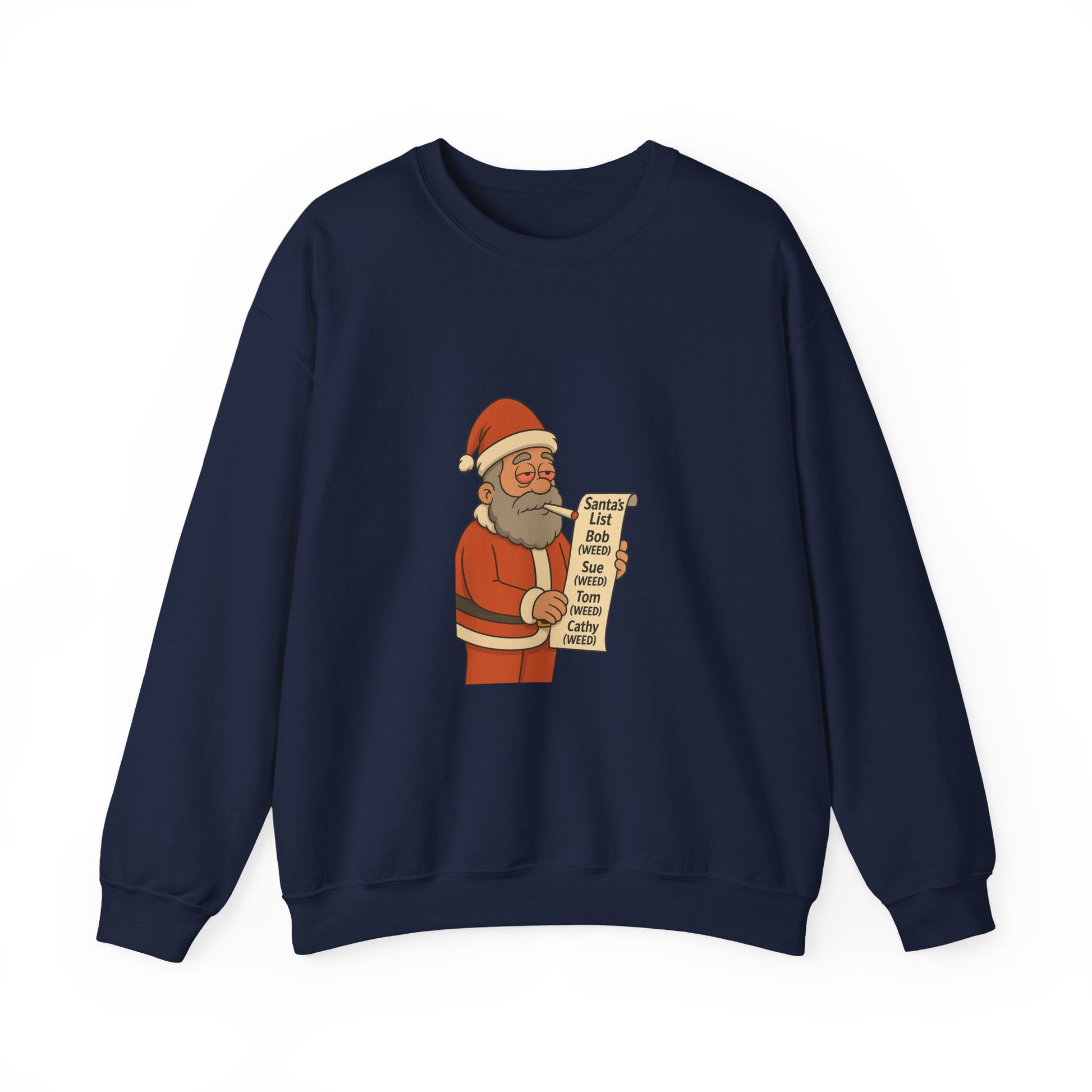 Santa Smoking Weed Holding Naughty & Nice List Crewneck Sweatshirt Printify