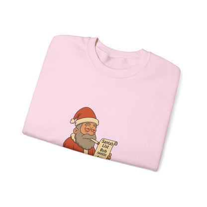 Santa Smoking Weed Holding Naughty & Nice List Crewneck Sweatshirt Printify