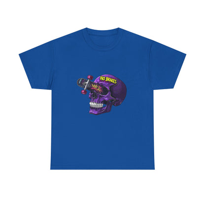 Skull Skateboard Graphic Tee — "No Brakes" Purple Skull Skate Shirt Printify
