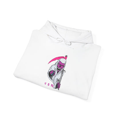 Hoodie — Pink Grim Reaper Illustration "UOme" Streetwear Pullover Printify