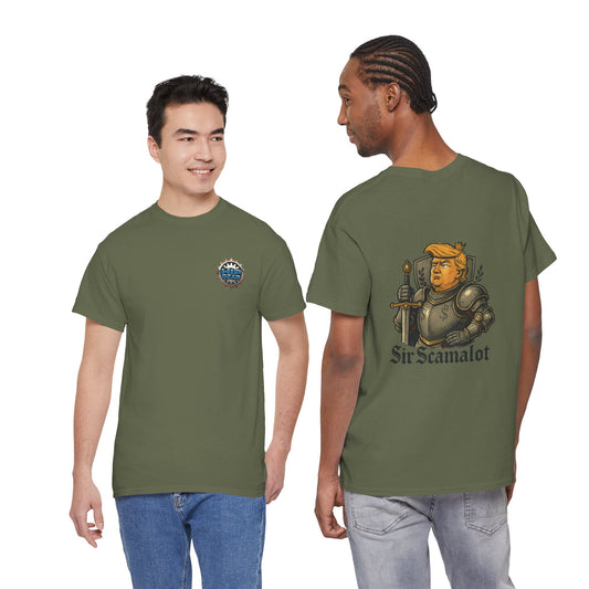 T-Shirt — "Sir Scamalot" Knight Satire Graphic Tee Printify