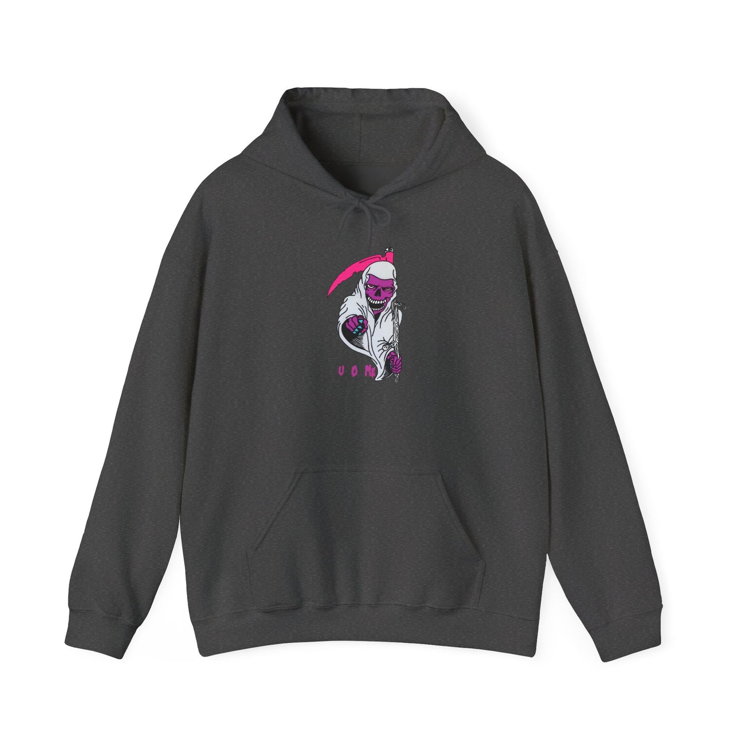 Hoodie — Pink Grim Reaper Illustration "UOme" Streetwear Pullover Printify