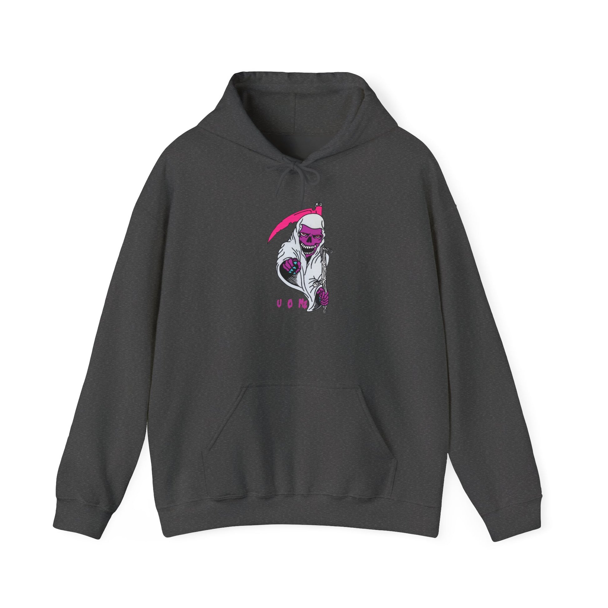 Hoodie — Pink Grim Reaper Illustration "UOme" Streetwear Pullover Printify