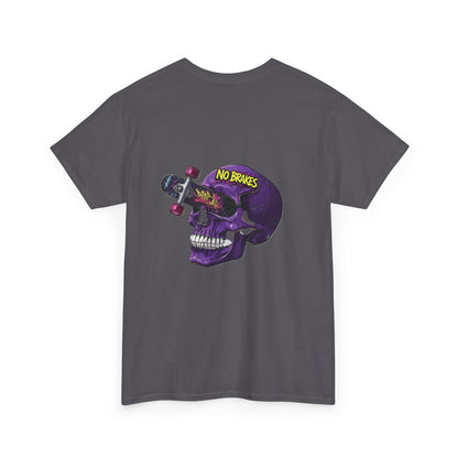 Skull Skateboard Tee — "No Brakes" Graphic Cotton Shirt Printify
